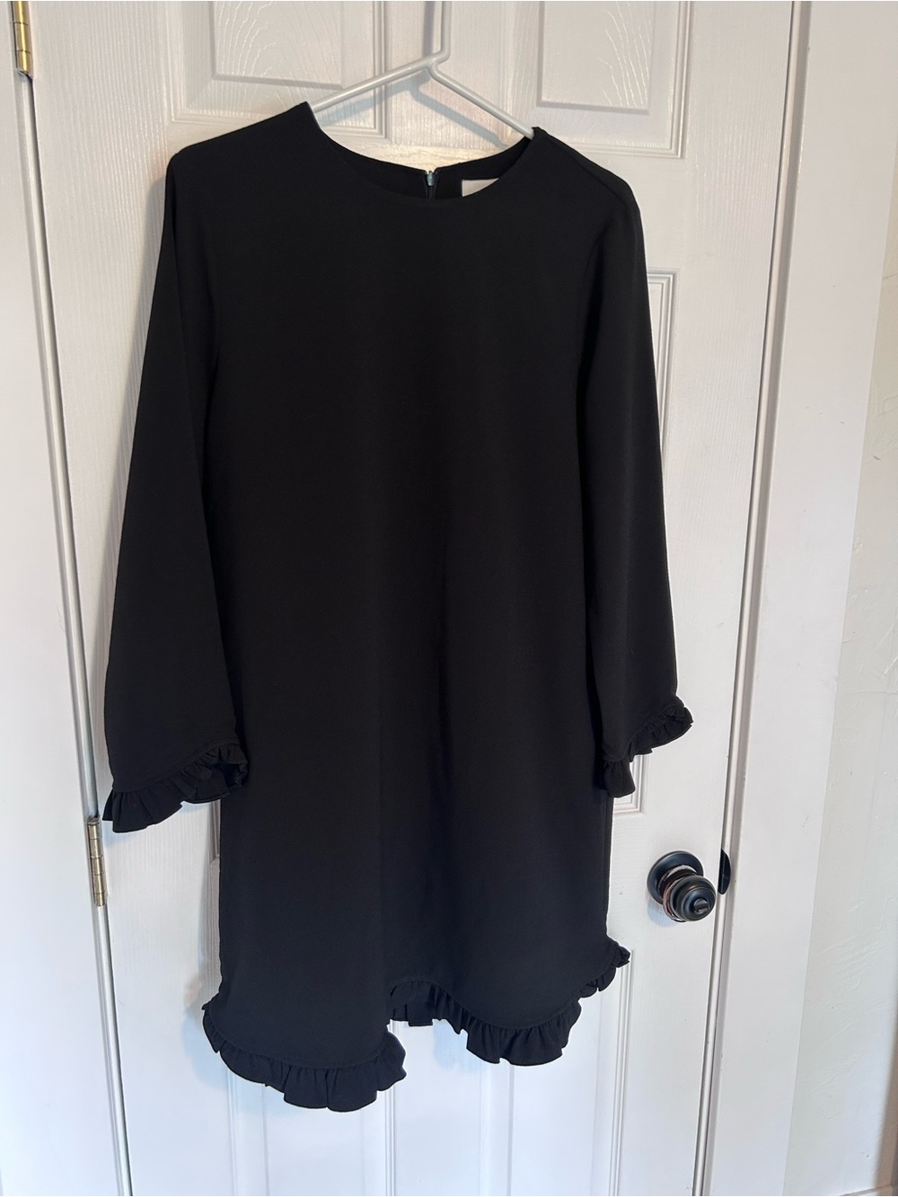 Ganni “Clark” Black Mini Dress with Ruffle Hem and Cuffs